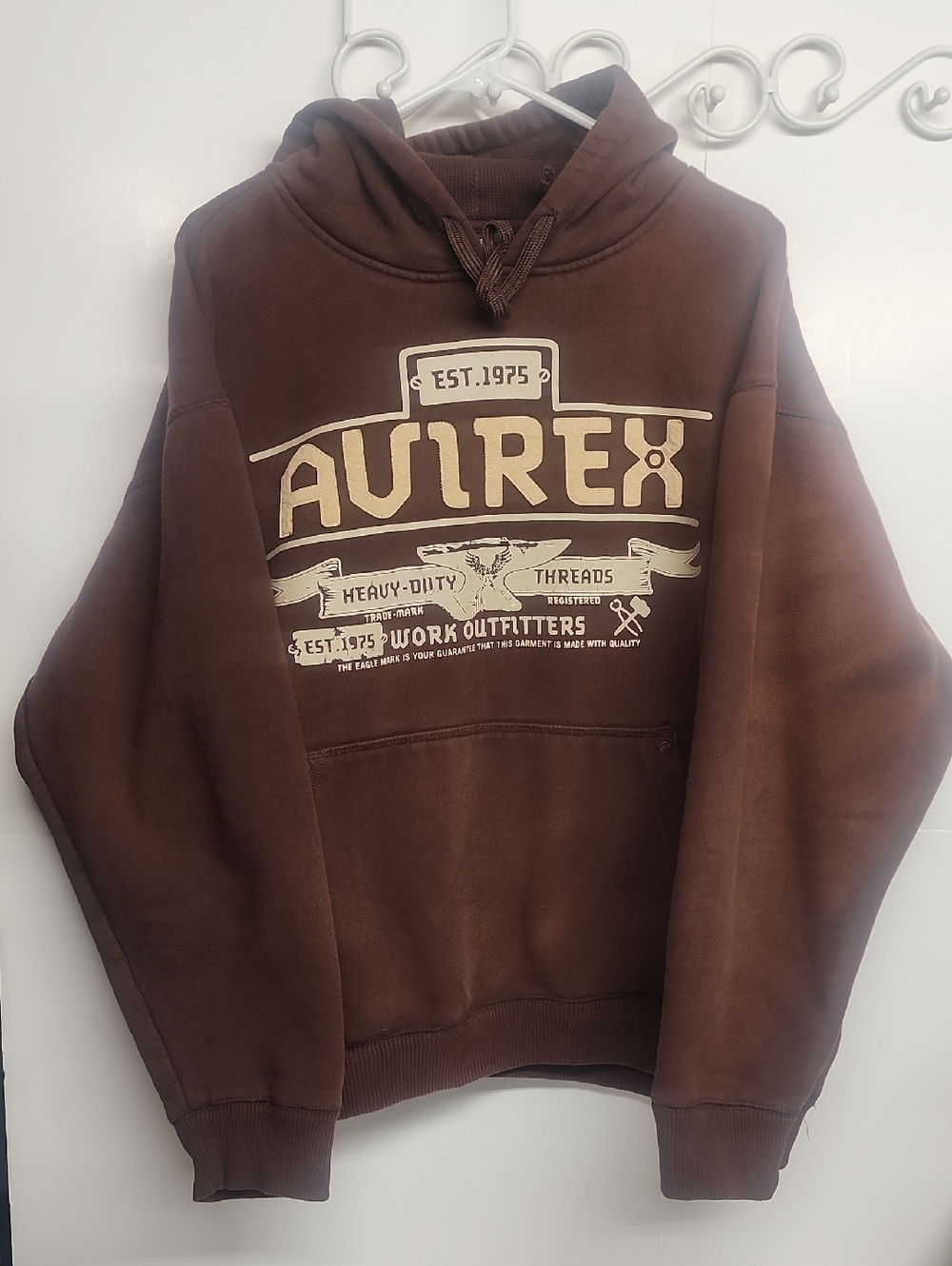 Avirex RN#113487 Est. 1975 Distressed Brown Hooded Sweatshirt Size XXL Gorpcore